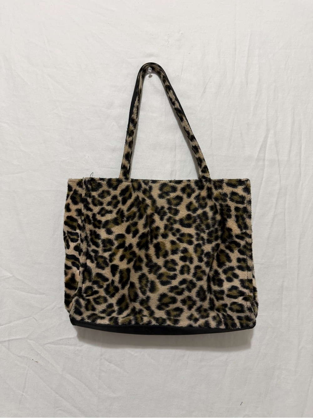 Leopard Print Faux Fur Tote Bag Small Statement Purse Inner Pockets Y2K 90s